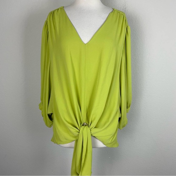 Chico's Chartruse Green Tie Front Top 3 - Picture 1 of 7